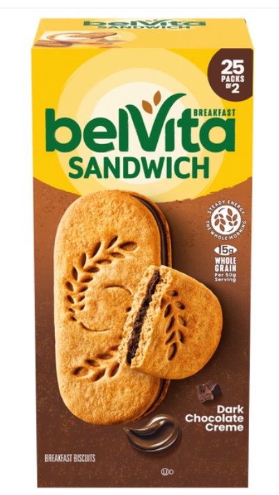 Belvita Sandwich Dark Chocolate 1.76 oz (25 Packs Per Box)