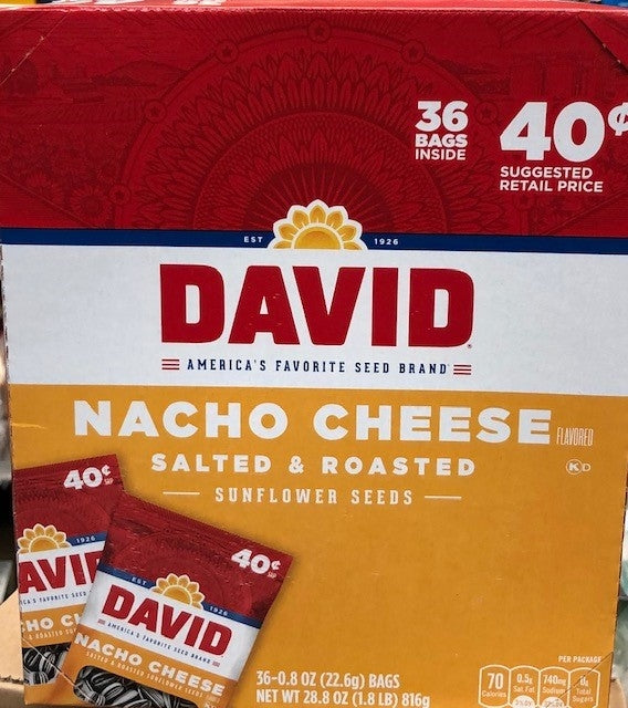 David Sunflower Seeds Nacho Cheese Flavor 0.8 oz $0.69 (36 Packs Per Box)