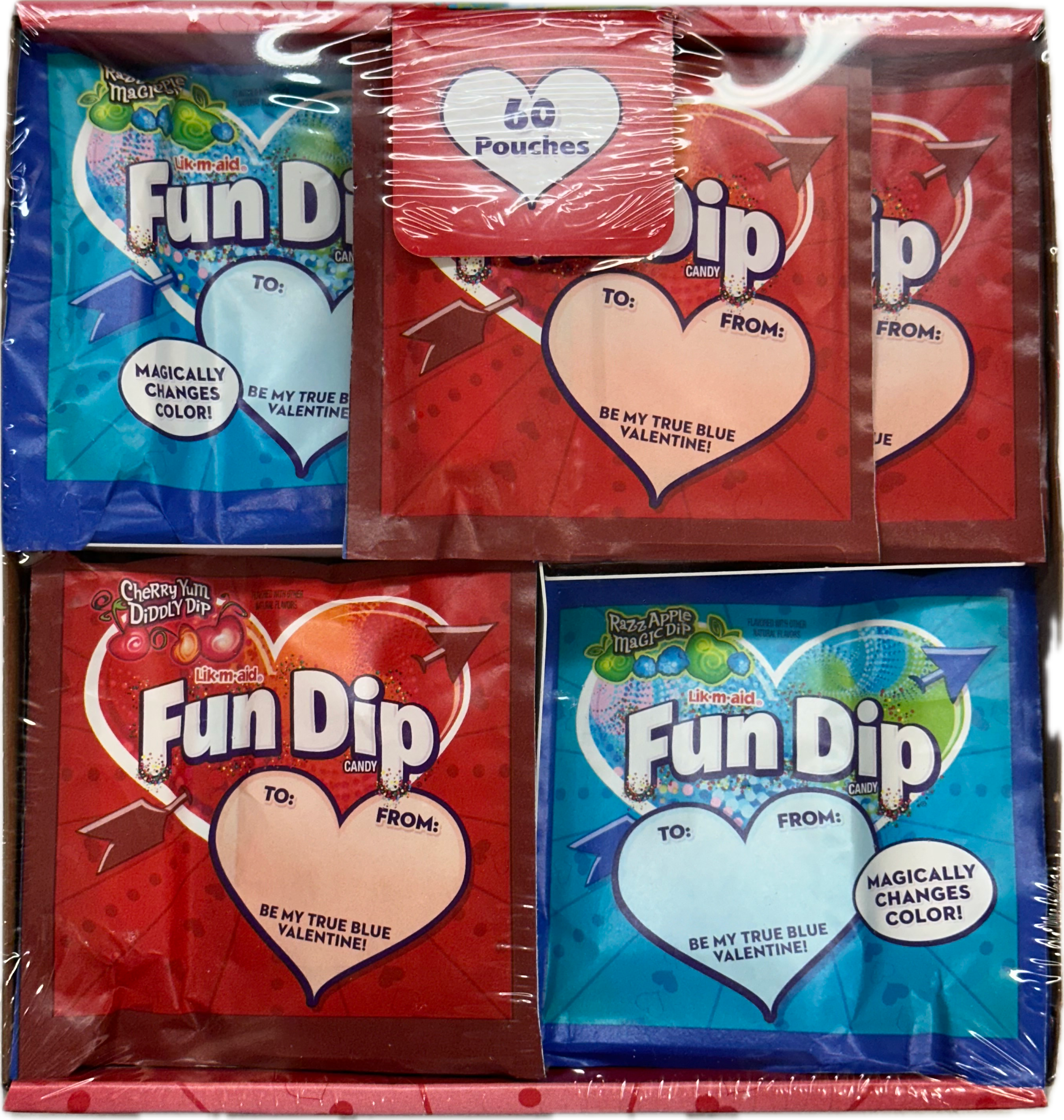 Fun Dip Heart Raspberry Cherry (60 Pouches Per Box)