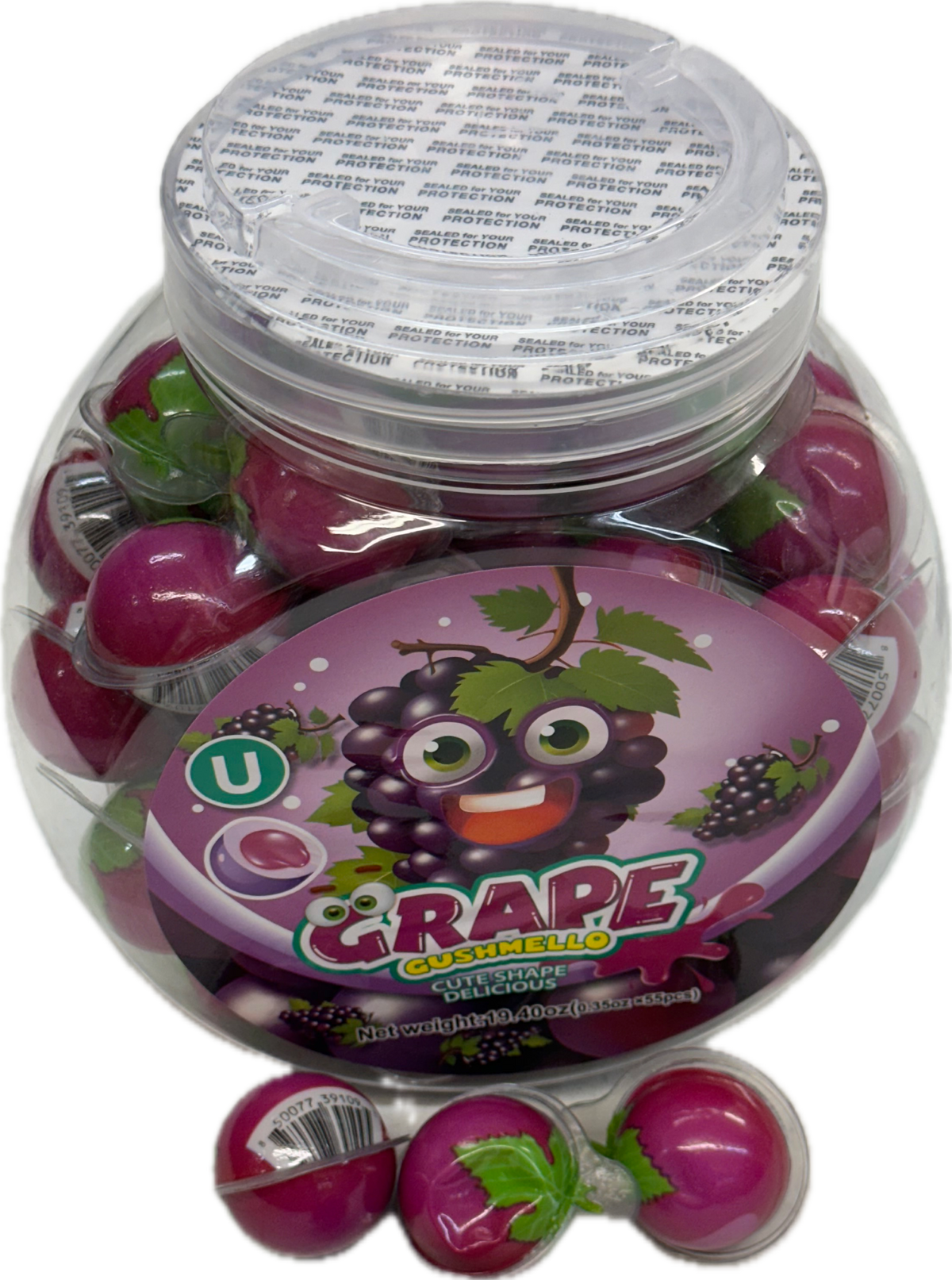 Gushmello Grape Gummy Candy 19.4 oz (55 Pieces Per Jar)