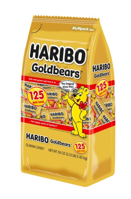 Haribo Gold Bears 0.4 oz Wrapped (125 Packets Per Jar)