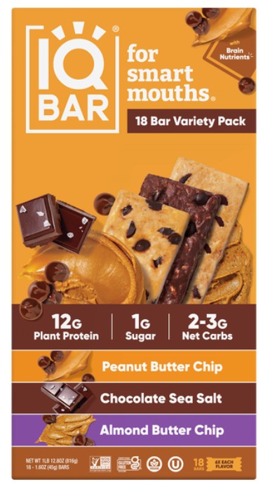 IQ Protein Bar Variety 1.6 oz (18 Bars Per Box)