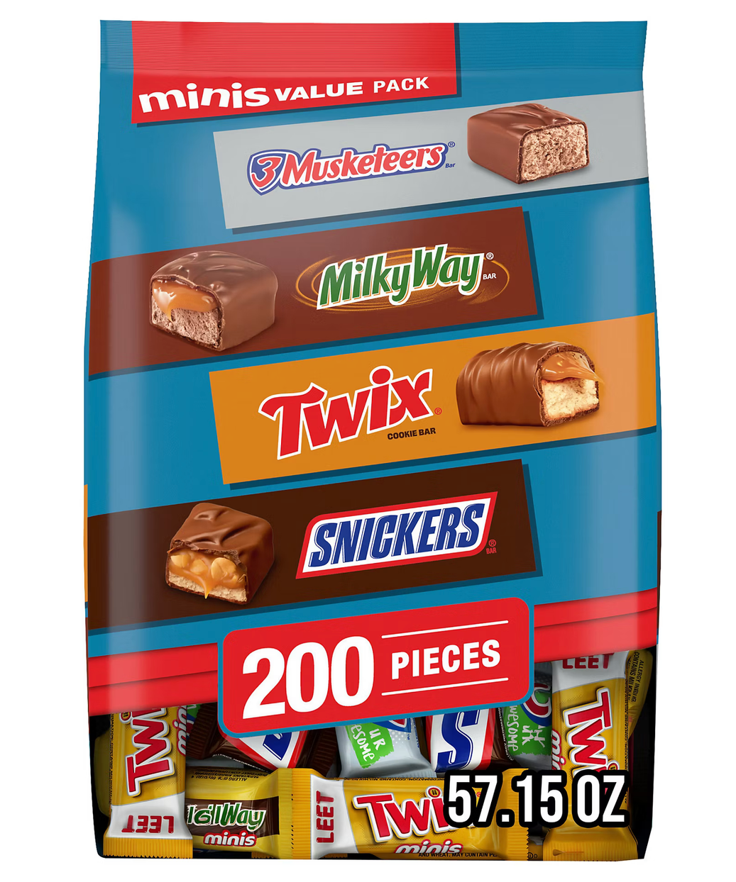 Mini Mars Assorted Wrapped (200 Pieces Per Bag)