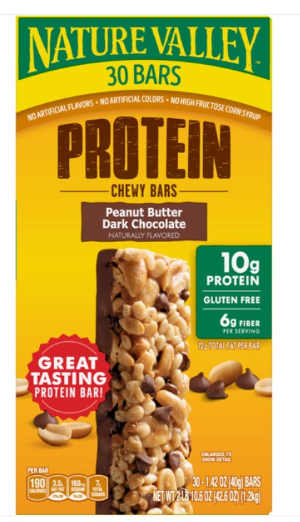 Nature Valley Protein Chewy Granola Bar Peanut Butter Dark Chocolate 1.42 oz (30 Bars Per Box)