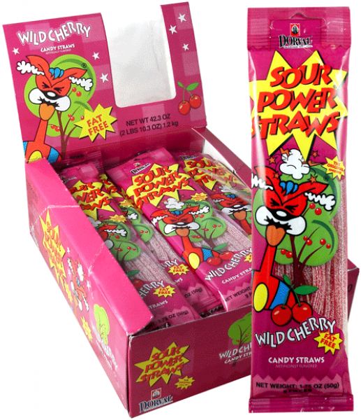 Sour Power Straws Cherry 1.75 oz (24 Packs Per Box)