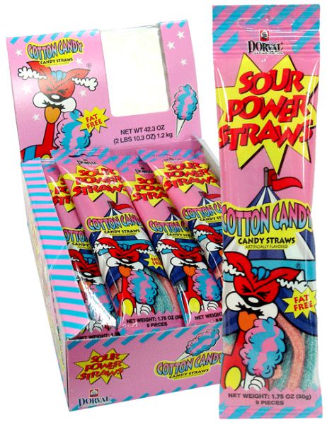 Sour Power Straws Cotton Candy 1.75 oz (24 Packs Per Box)