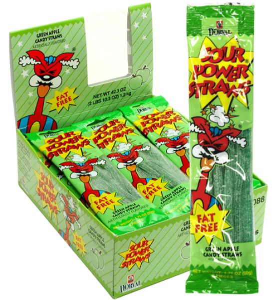 Sour Power Straws Green Apple 1.75 oz (24 Packs Per Box)