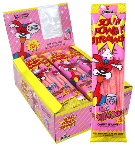 Sour Power Straws Pink Lemonade 1.75 oz (24 Packs Per Box)