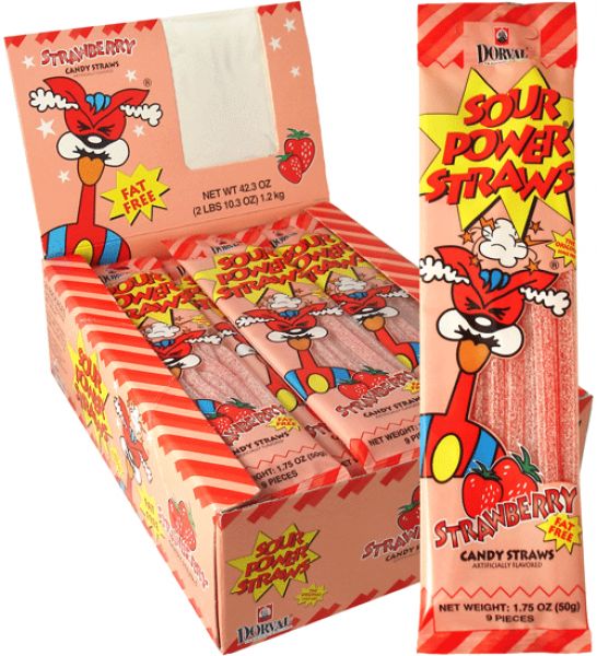 Sour Power Straws Strawberry 1.75 oz (24 Packs Per Box)