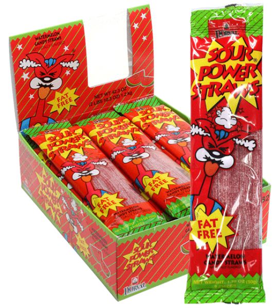 Sour Power Straws Watermelon 1.75 oz (24 Packs Per Box)