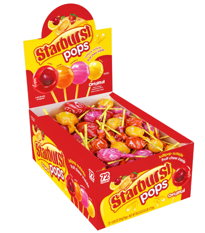 Starburst Pops Assorted Flavors ( 72 Pops Per Box)
