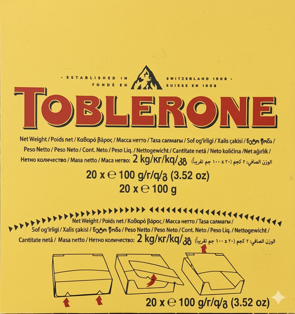 Toblerone Milk Chocolate 3.5 oz (20 Bars Per Box)