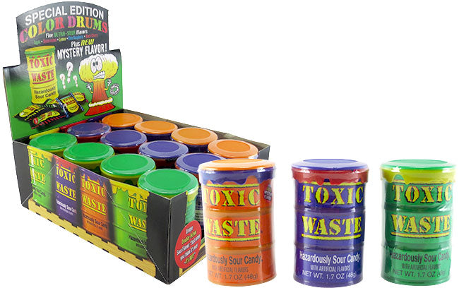 Toxic Waste Multi Colors Drum Sour Candy 1.7 oz (12 Pieces Per Box)