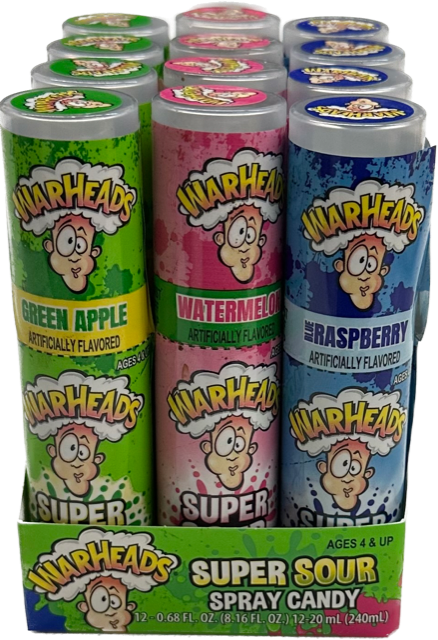 Warheads Super Sour Spray Assorted Flavors 0.68 oz (12 Pieces Per Box)